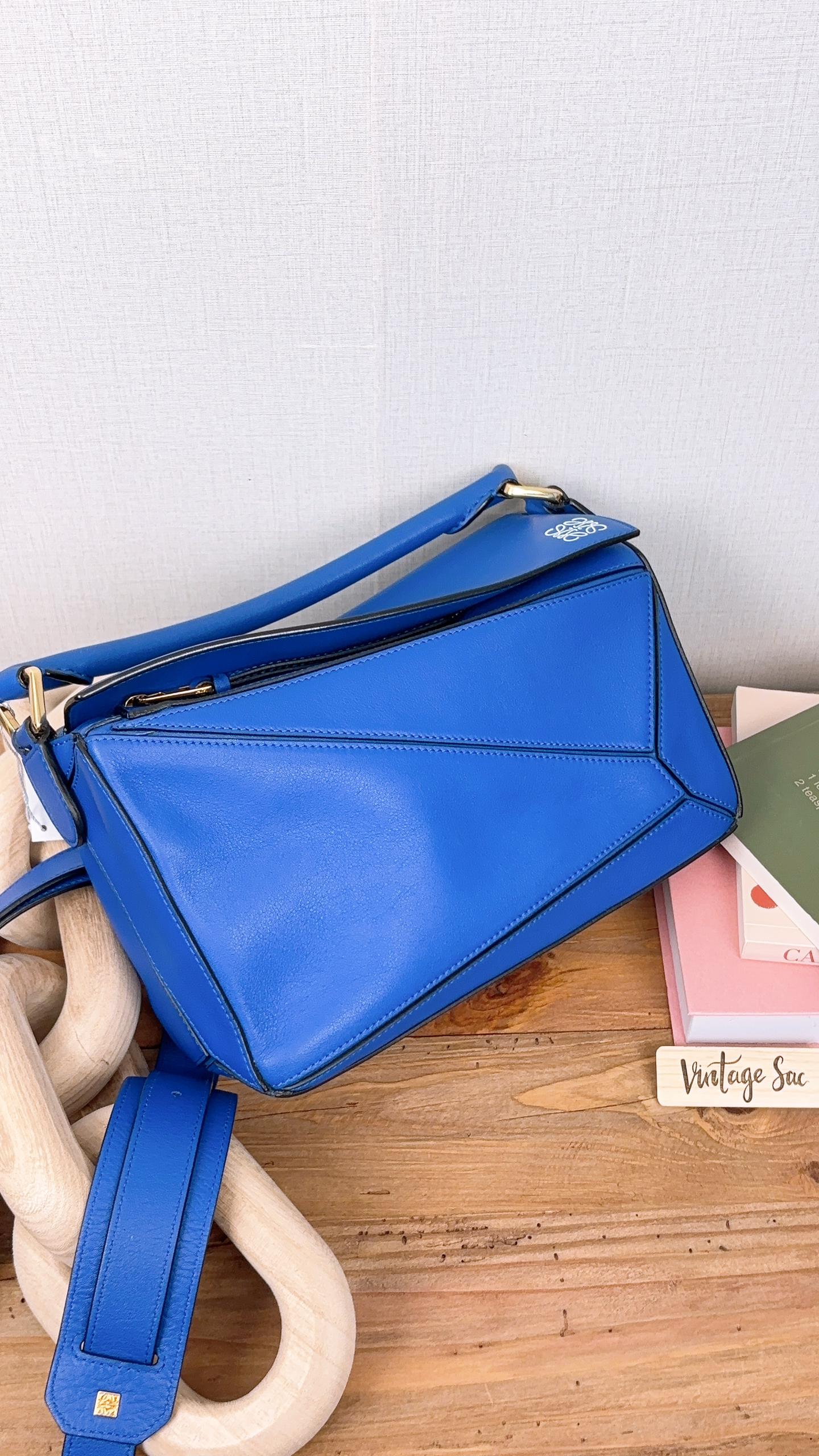 Loewe Blue Calfskin Small Puzzle Bag (GHW)