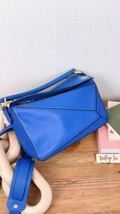 Loewe Blue Calfskin Small Puzzle Bag (GHW)