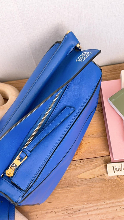 Loewe Blue Calfskin Small Puzzle Bag (GHW)