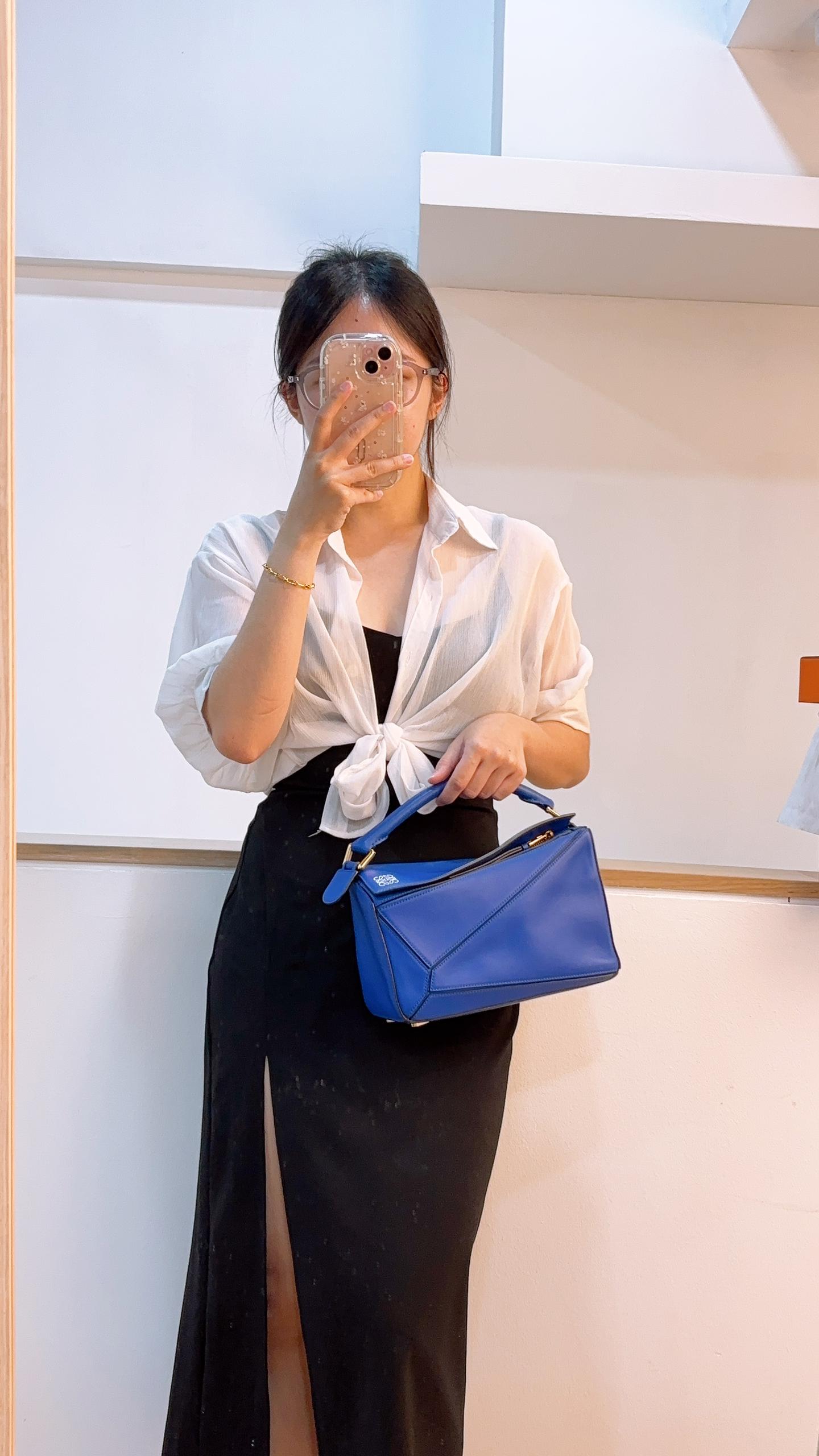 Loewe Blue Calfskin Small Puzzle Bag (GHW)