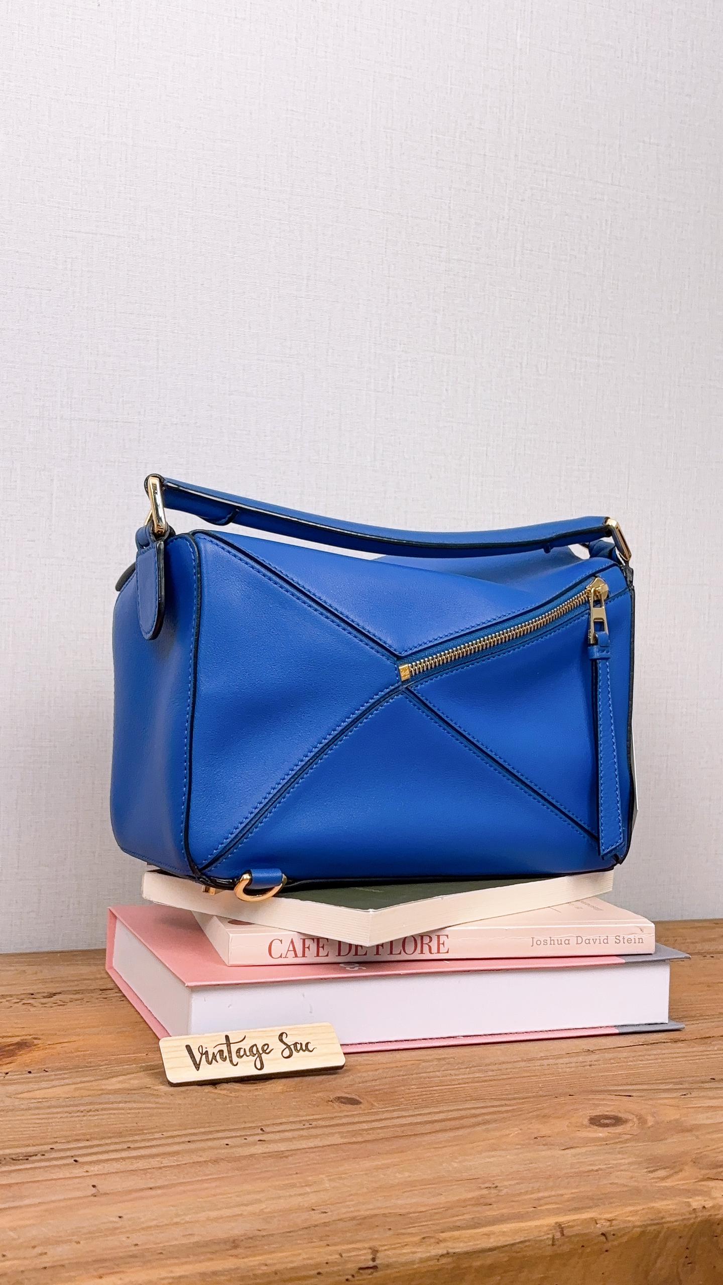 Loewe Blue Calfskin Small Puzzle Bag (GHW)