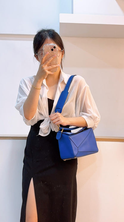 Loewe Blue Calfskin Small Puzzle Bag (GHW)