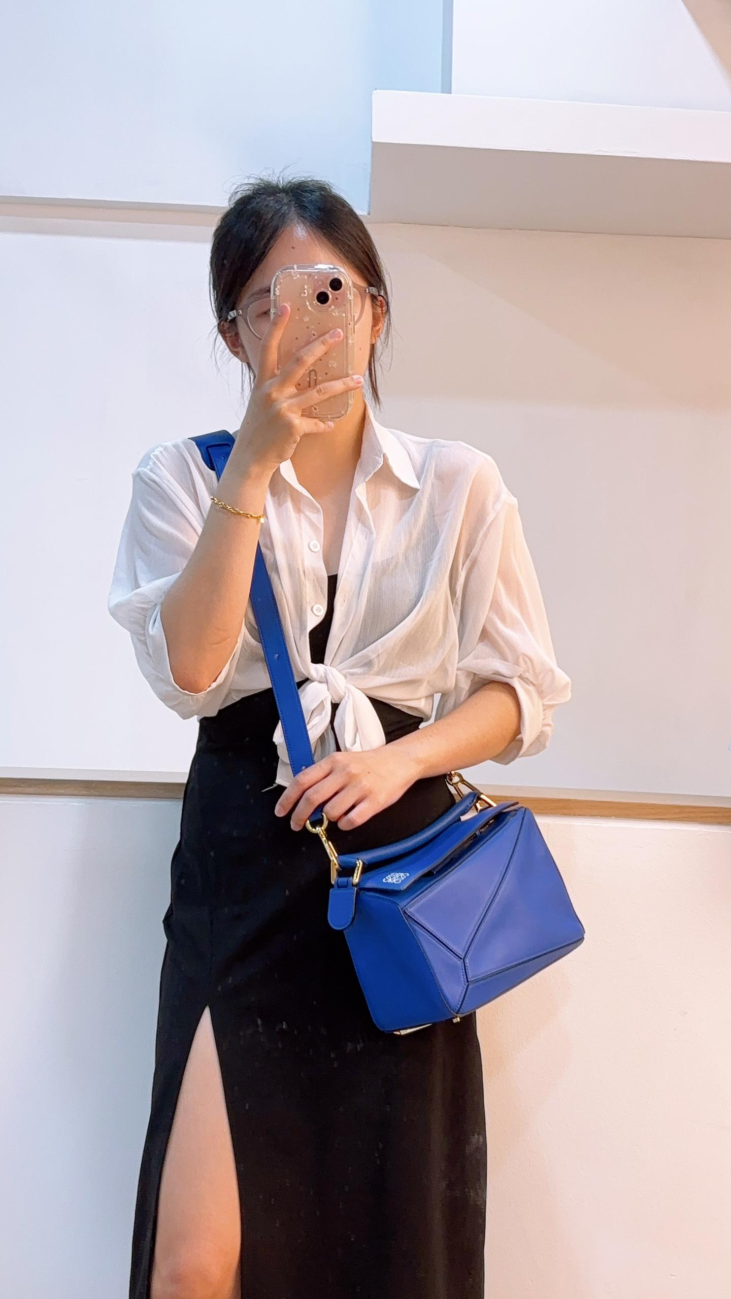 Loewe Blue Calfskin Small Puzzle Bag (GHW)