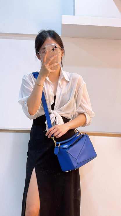 Loewe Blue Calfskin Small Puzzle Bag (GHW)