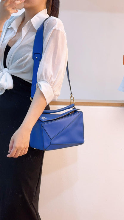Loewe Blue Calfskin Small Puzzle Bag (GHW)