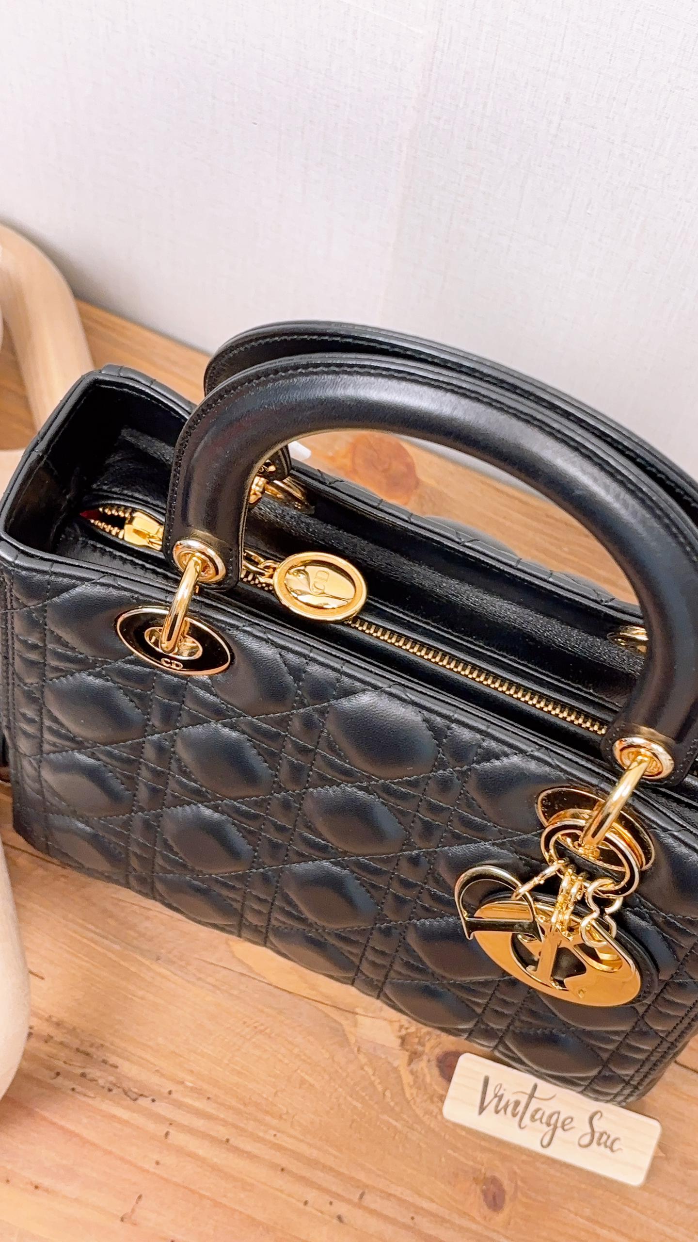 Dior Black Lambskin Medium Lady D (GHW)