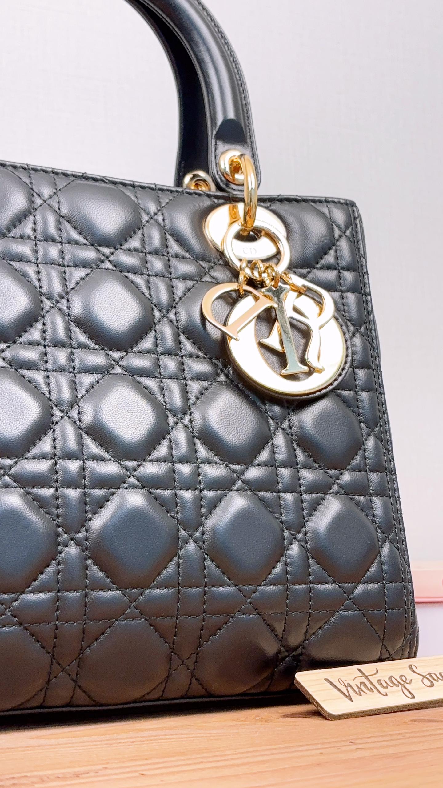 Dior Black Lambskin Medium Lady D (GHW)