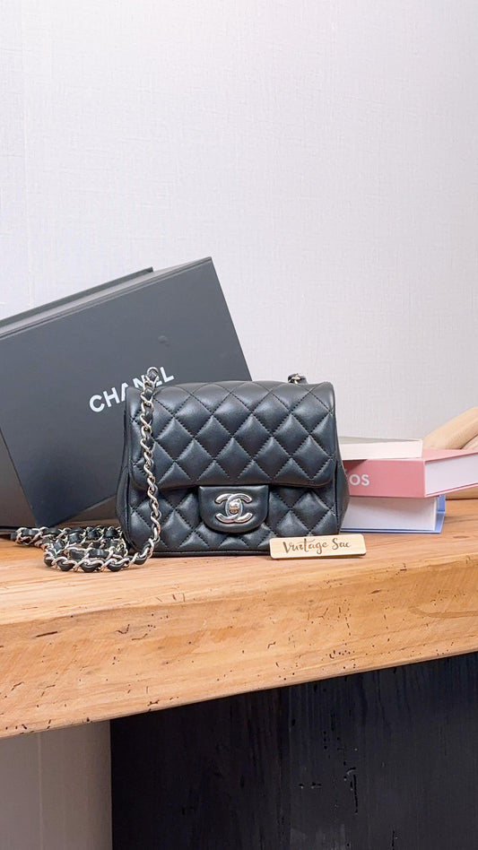 Chanel Black Lambskin Classic Mini Square Flap Bag (SHW)