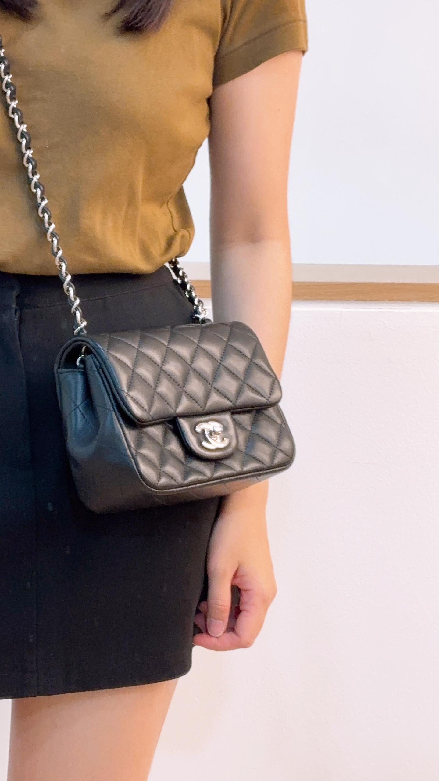 Chanel Black Lambskin Classic Mini Square Flap Bag (SHW)
