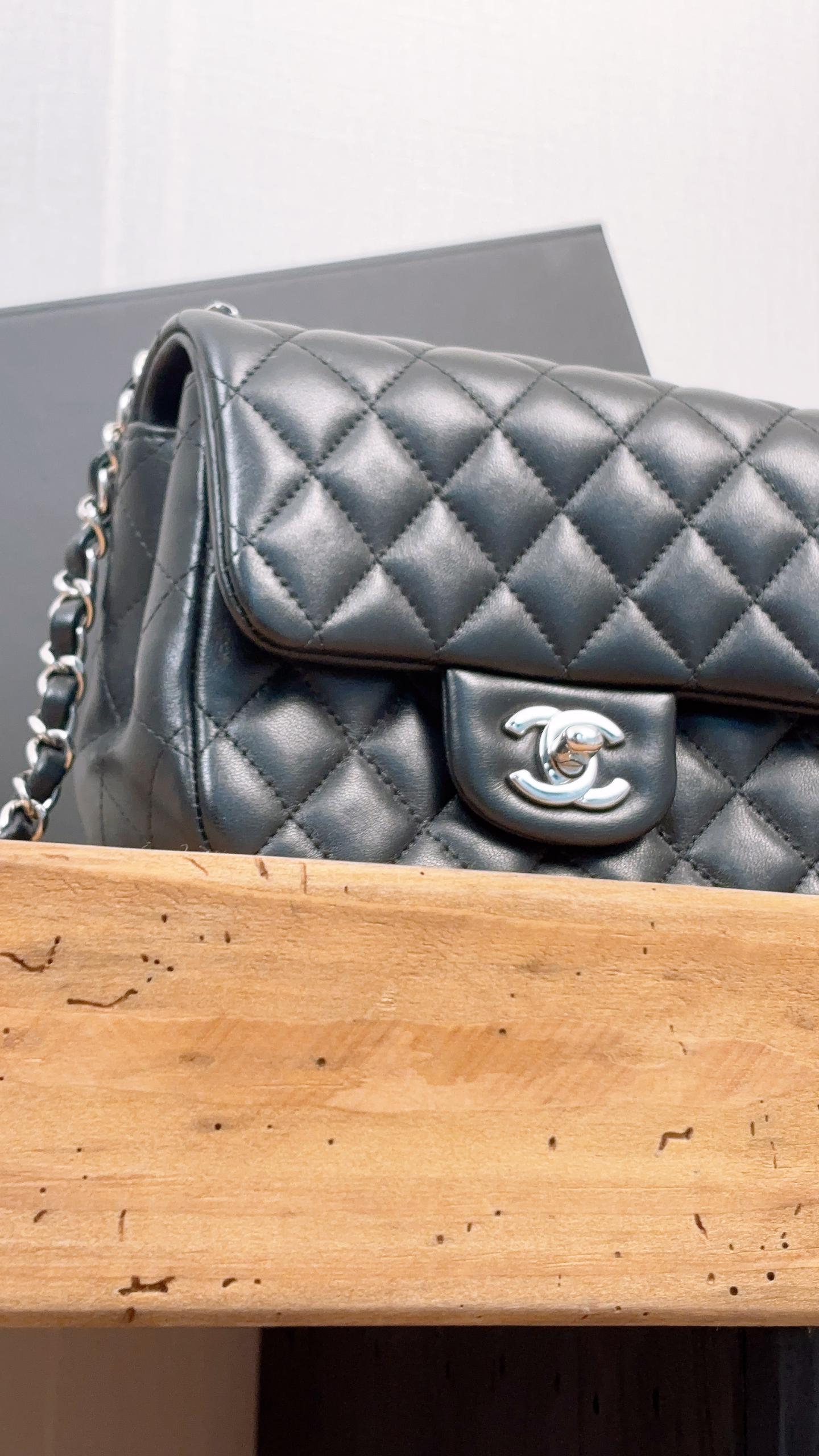 Chanel Black Lambskin Classic Mini Square Flap Bag (SHW)