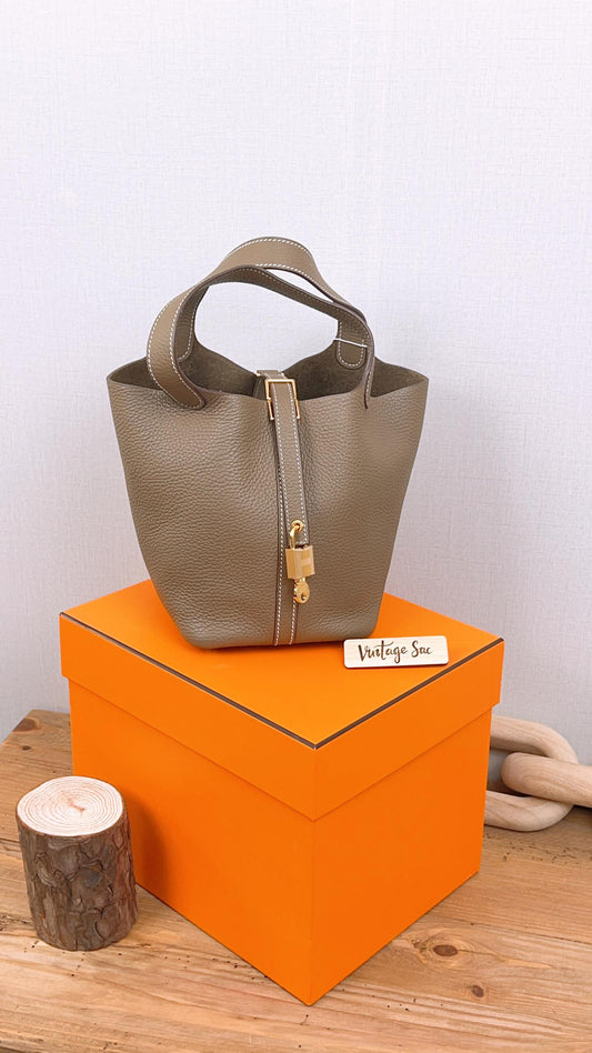 Hermes Etoupe Picotin 18 GHW