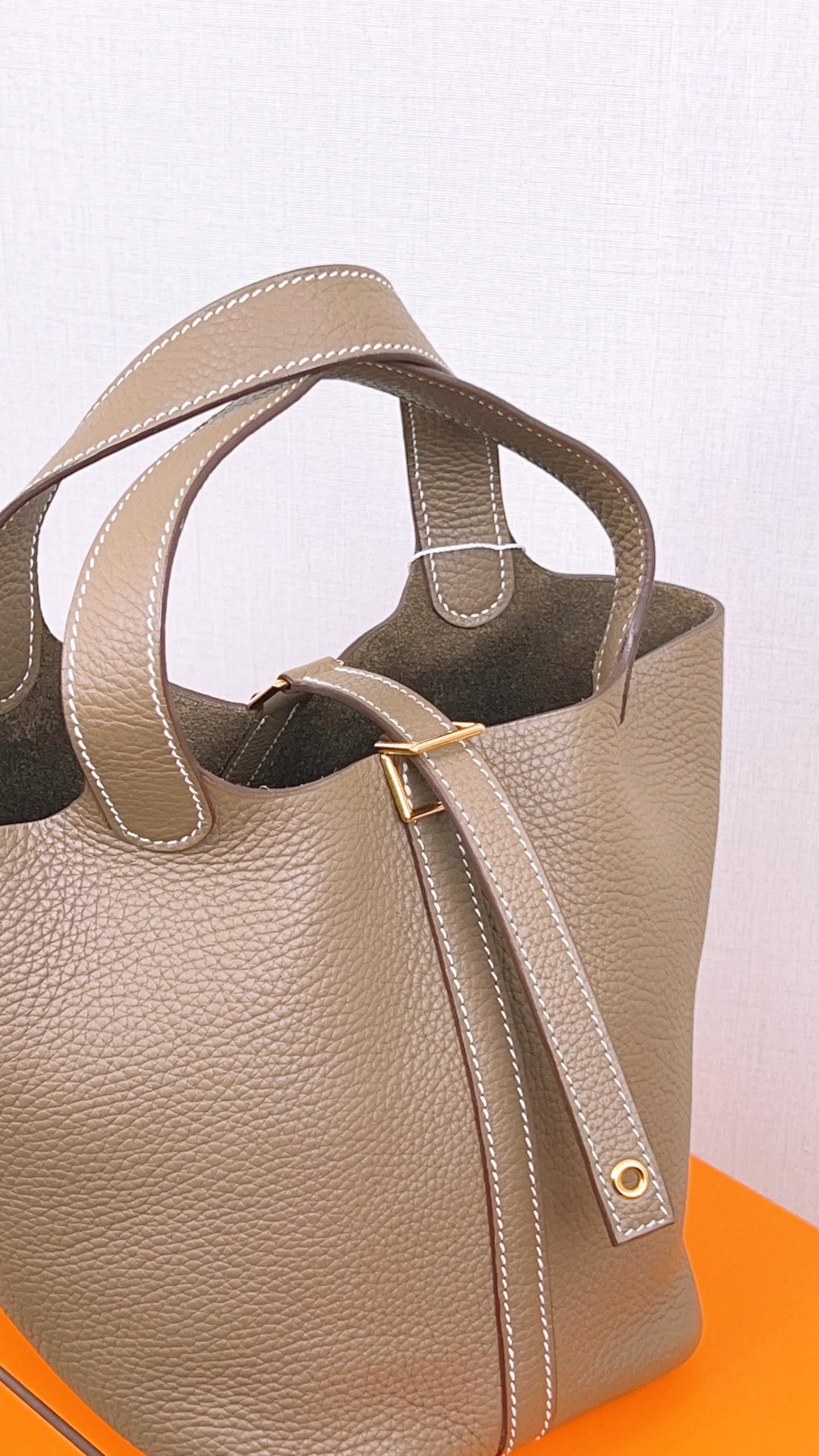 Hermes Etoupe Picotin 18 GHW