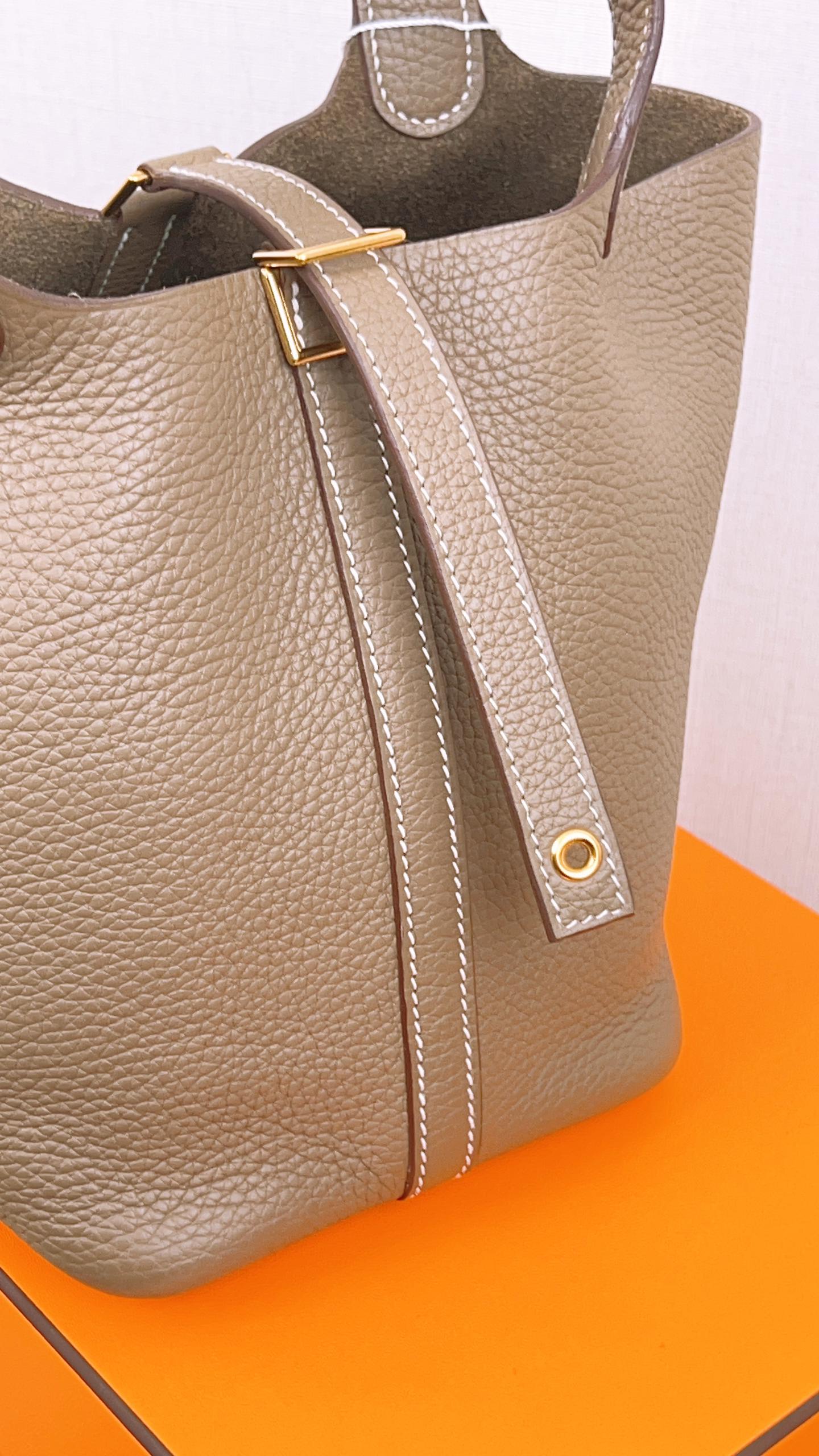 Hermes Etoupe Picotin 18 GHW