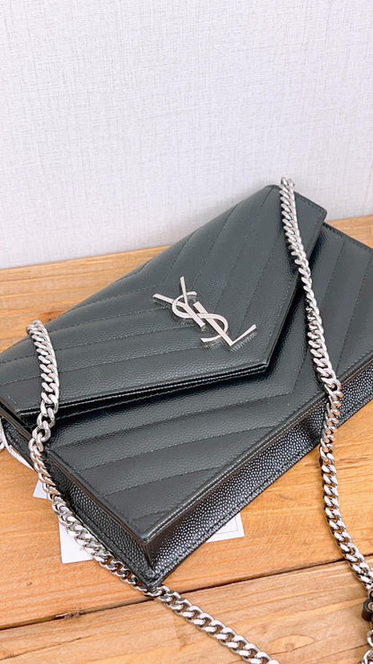 YSL Black Grain de Poudre Small WOC