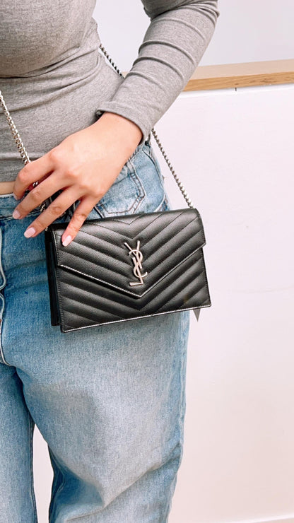 YSL Black Grain de Poudre Small WOC