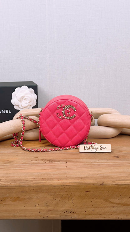 Chanel Pink Quilted Grained Calfskin Round 19 Clutch On Chain (GHW)