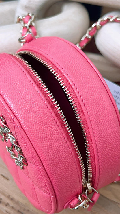 Chanel Pink Quilted Grained Calfskin Round 19 Clutch On Chain (GHW)