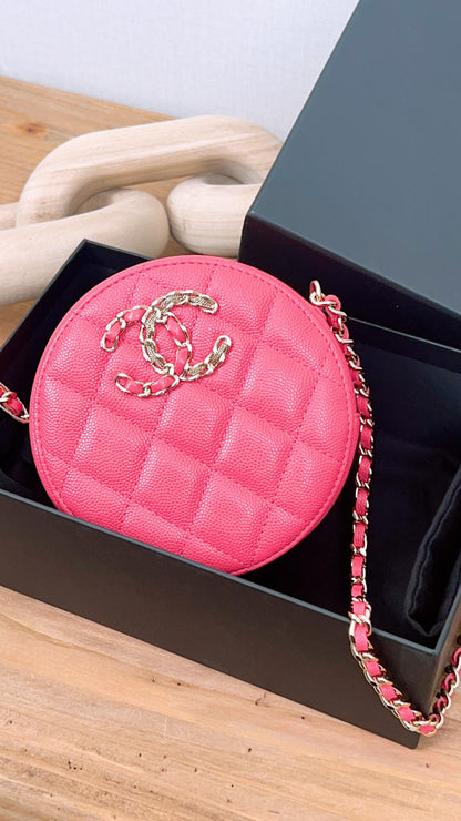 Chanel Pink Quilted Grained Calfskin Round 19 Clutch On Chain (GHW)