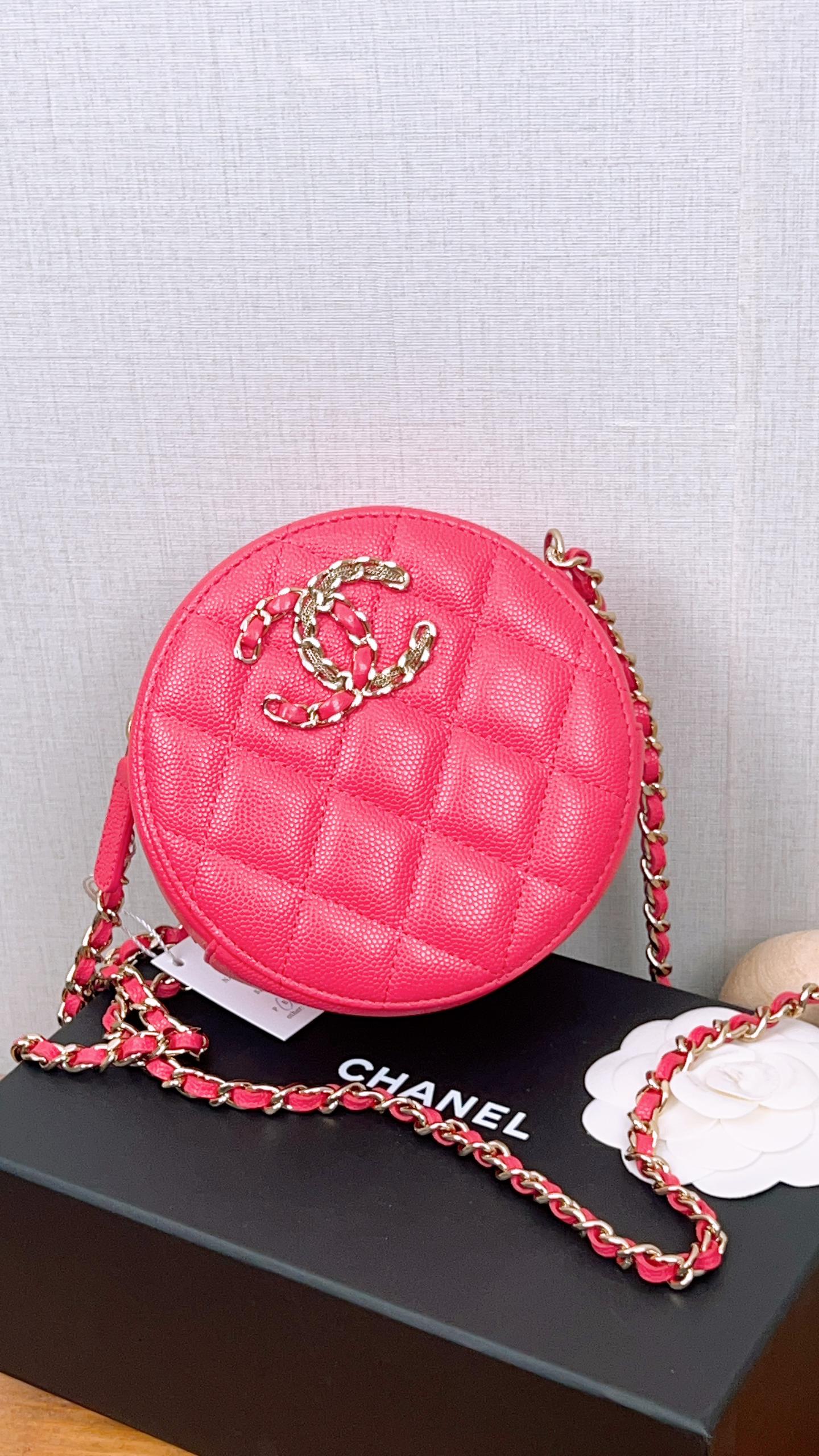 Chanel Pink Quilted Grained Calfskin Round 19 Clutch On Chain (GHW)