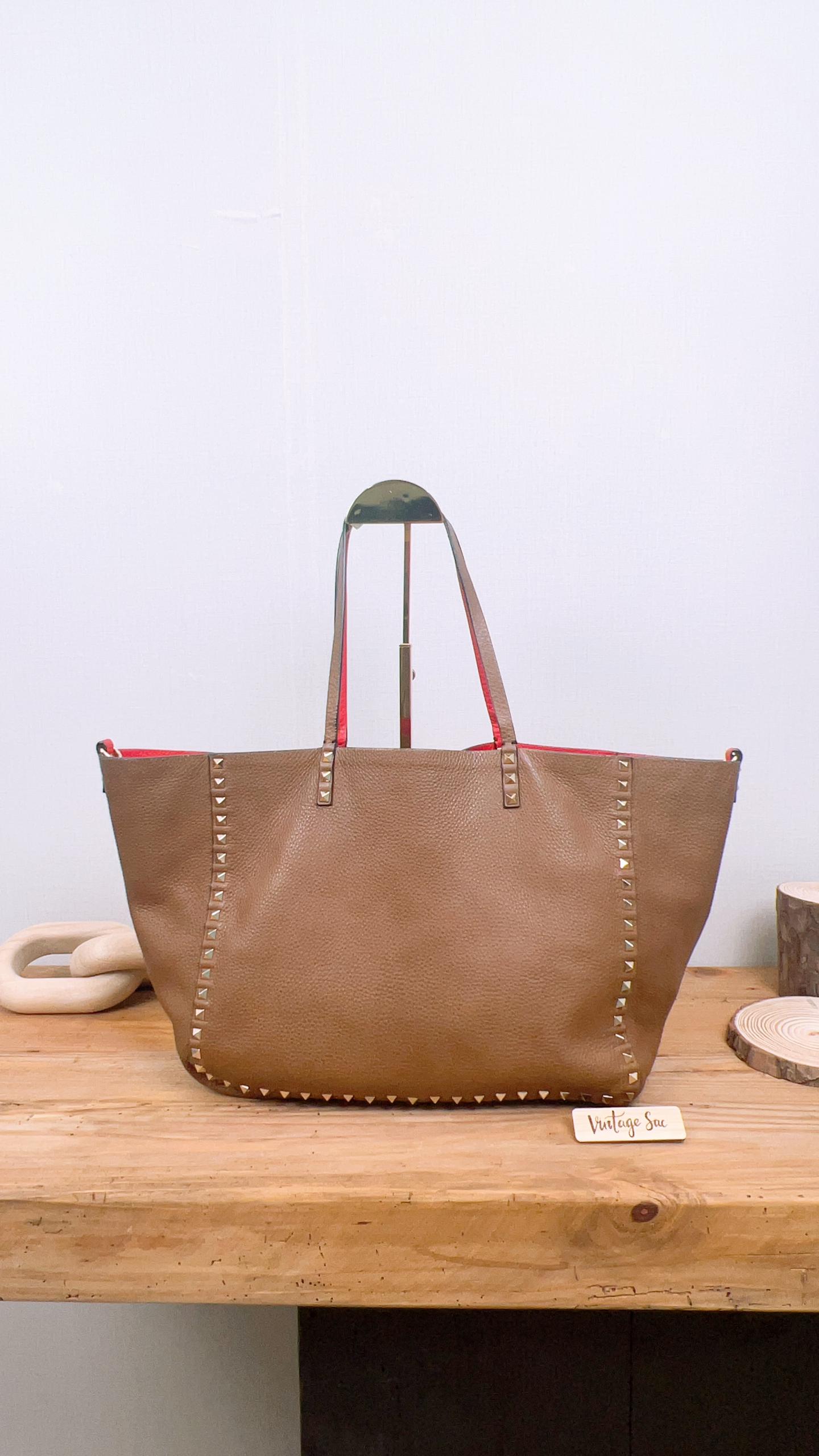 Valentino Garavani Brown x Red Rockstud Reversible Tote