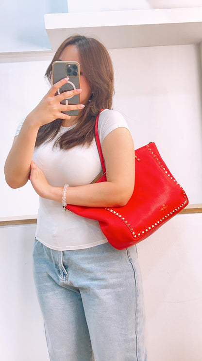Valentino Garavani Brown x Red Rockstud Reversible Tote