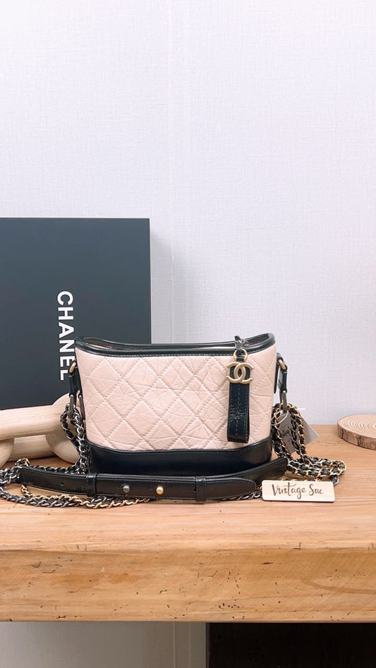 Chanel Beige Black Aged Calfskin Quilted Small Gabrielle Hobo