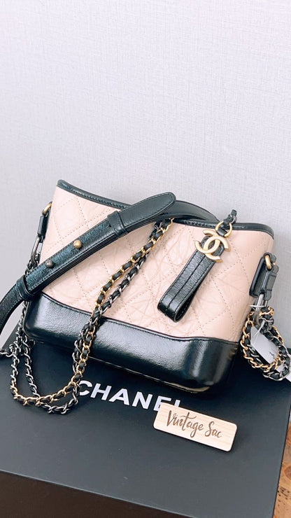 Chanel Beige Black Aged Calfskin Quilted Small Gabrielle Hobo