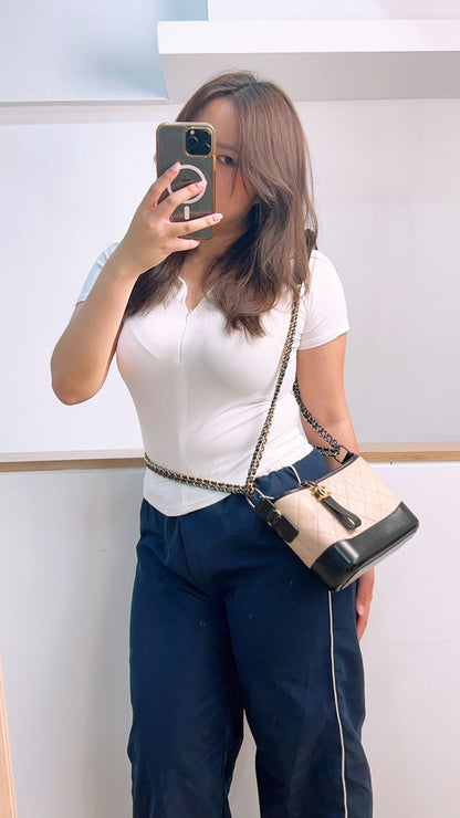 Chanel Beige Black Aged Calfskin Quilted Small Gabrielle Hobo