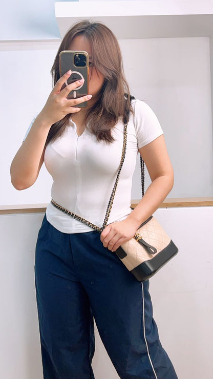 Chanel Beige Black Aged Calfskin Quilted Small Gabrielle Hobo