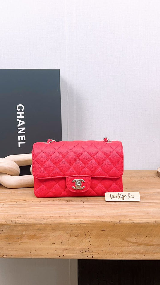 Chanel Red Caviar Mini Rectangular Flap Bag (SHW)