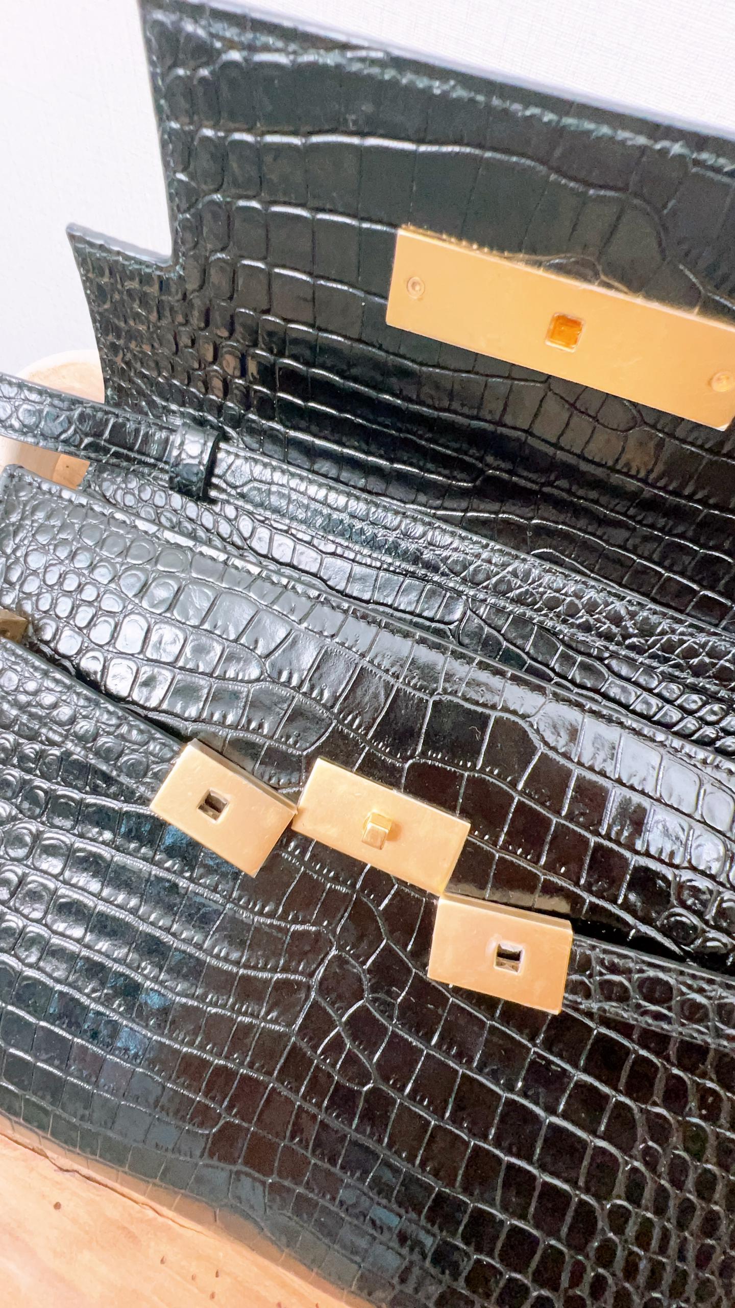 YSL Black Small Croc Embossed Small Manhattan