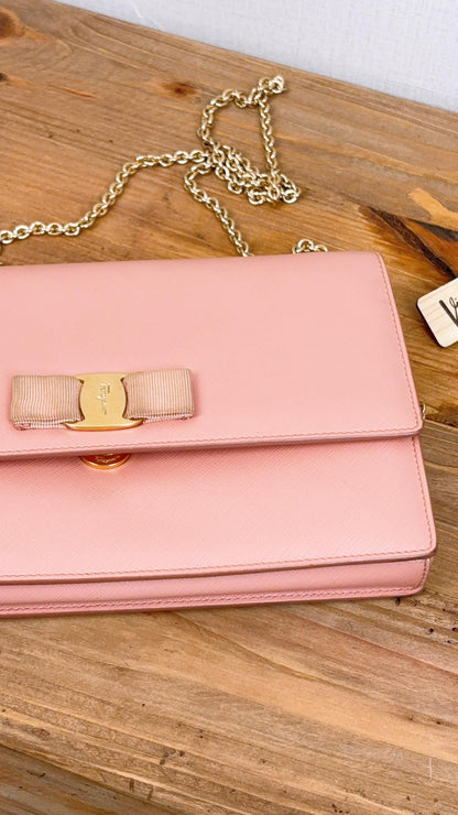 Salvatore Ferragamo Pink Leather Vara Bow Shoulder Bag