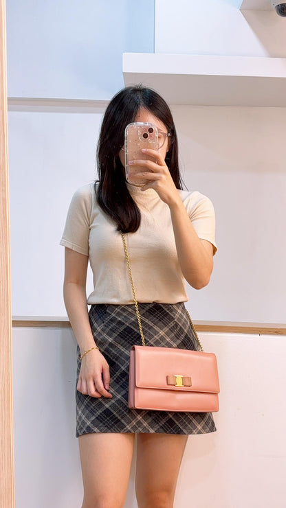 Salvatore Ferragamo Pink Leather Vara Bow Shoulder Bag
