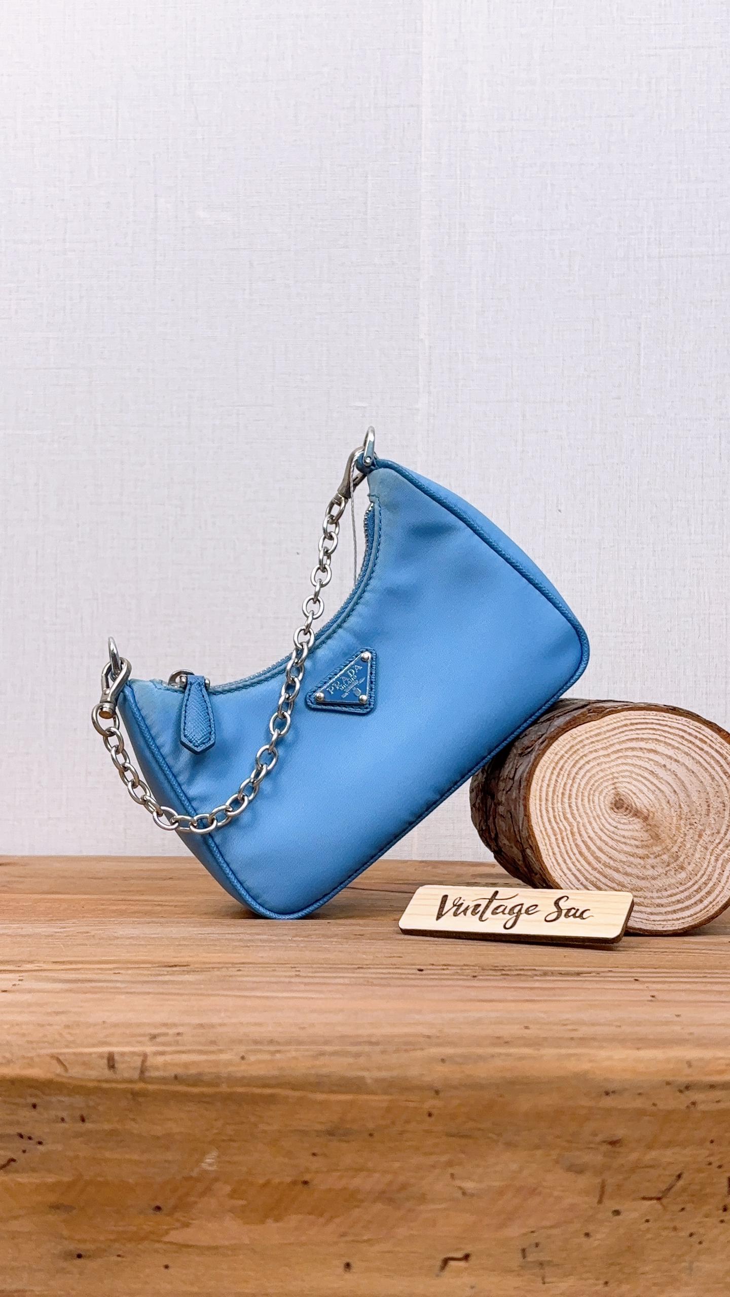 Prada Blue Nylon Re-edition 2000 Mini Hobo Bag