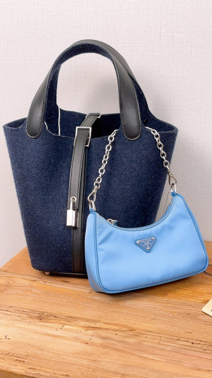 Prada Blue Nylon Re-edition 2000 Mini Hobo Bag