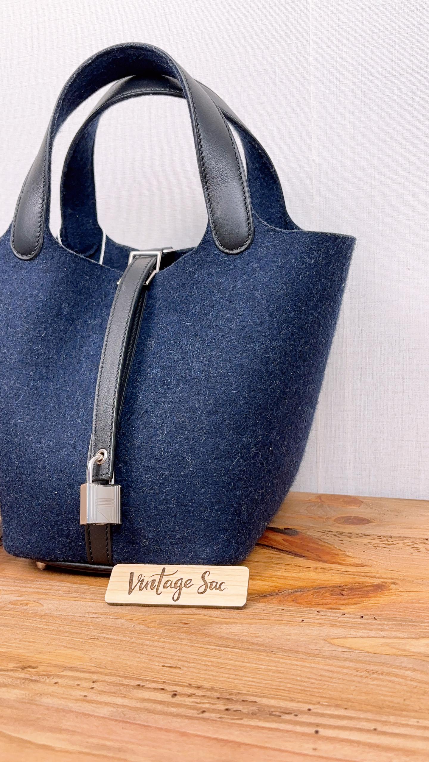 Hermes Navy Felt Picotin 18 (PHW)