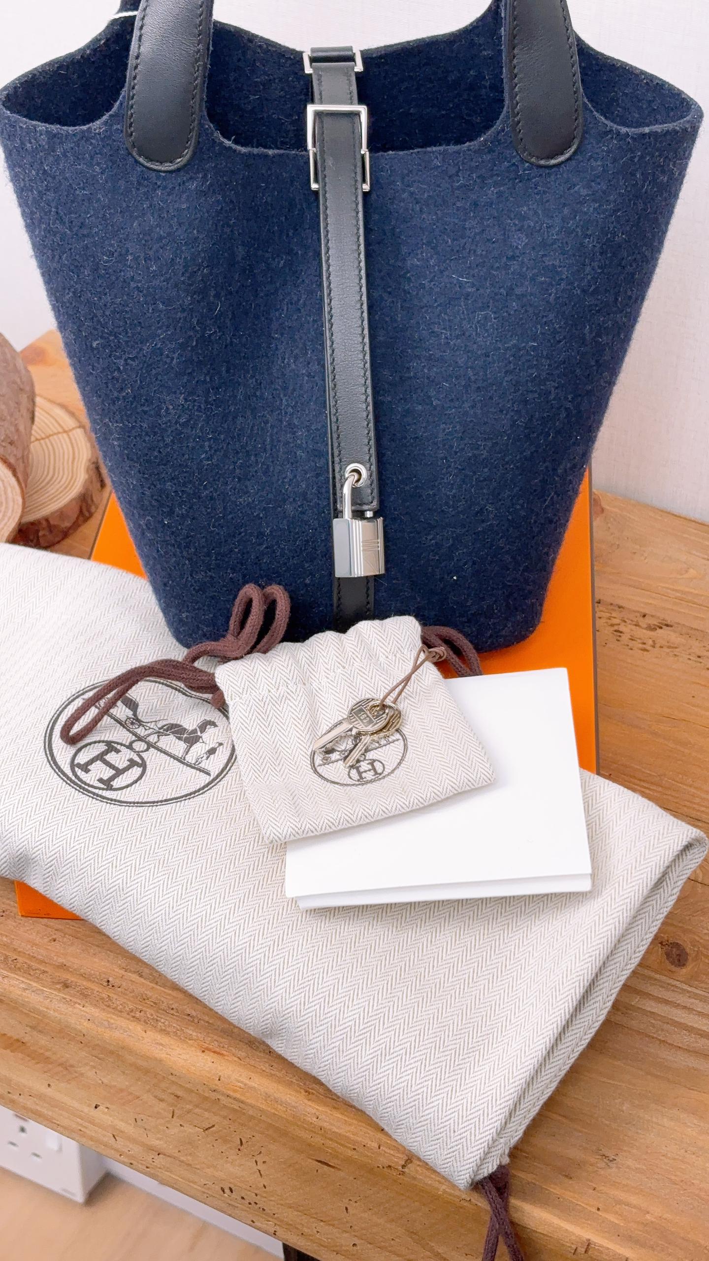 Hermes Navy Felt Picotin 18 (PHW)