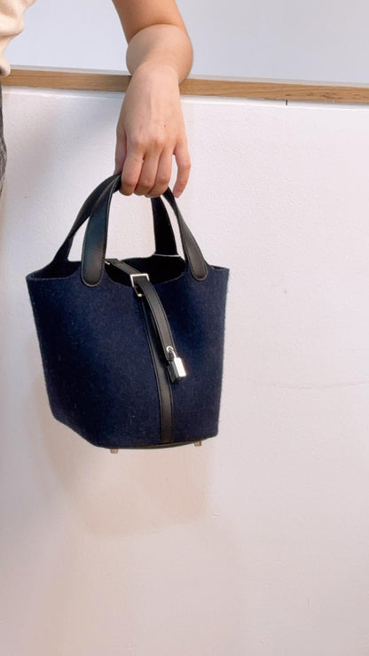 Hermes Navy Felt Picotin 18 (PHW)