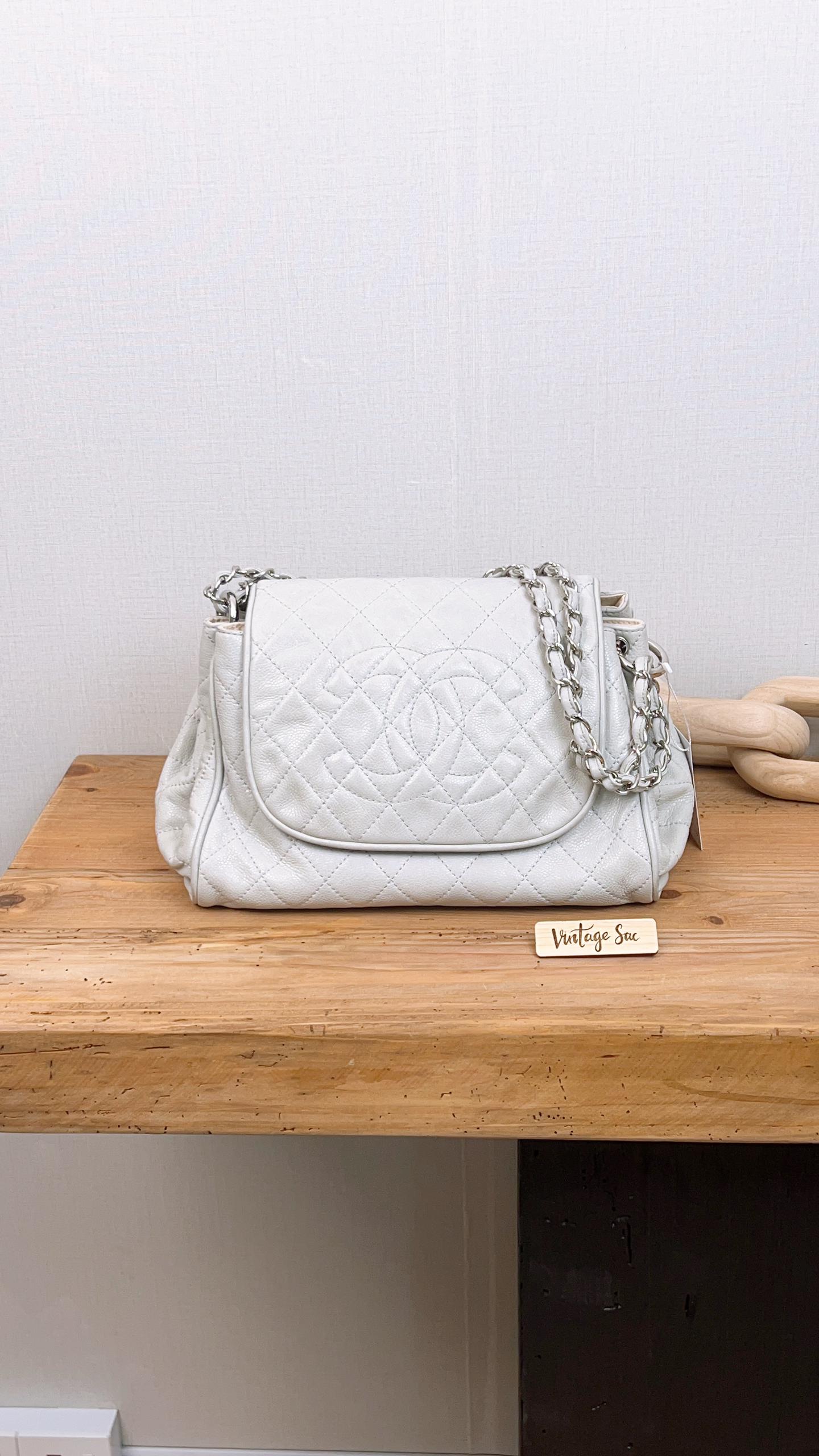 Chanel Light Grey Caviar Accordion Flap