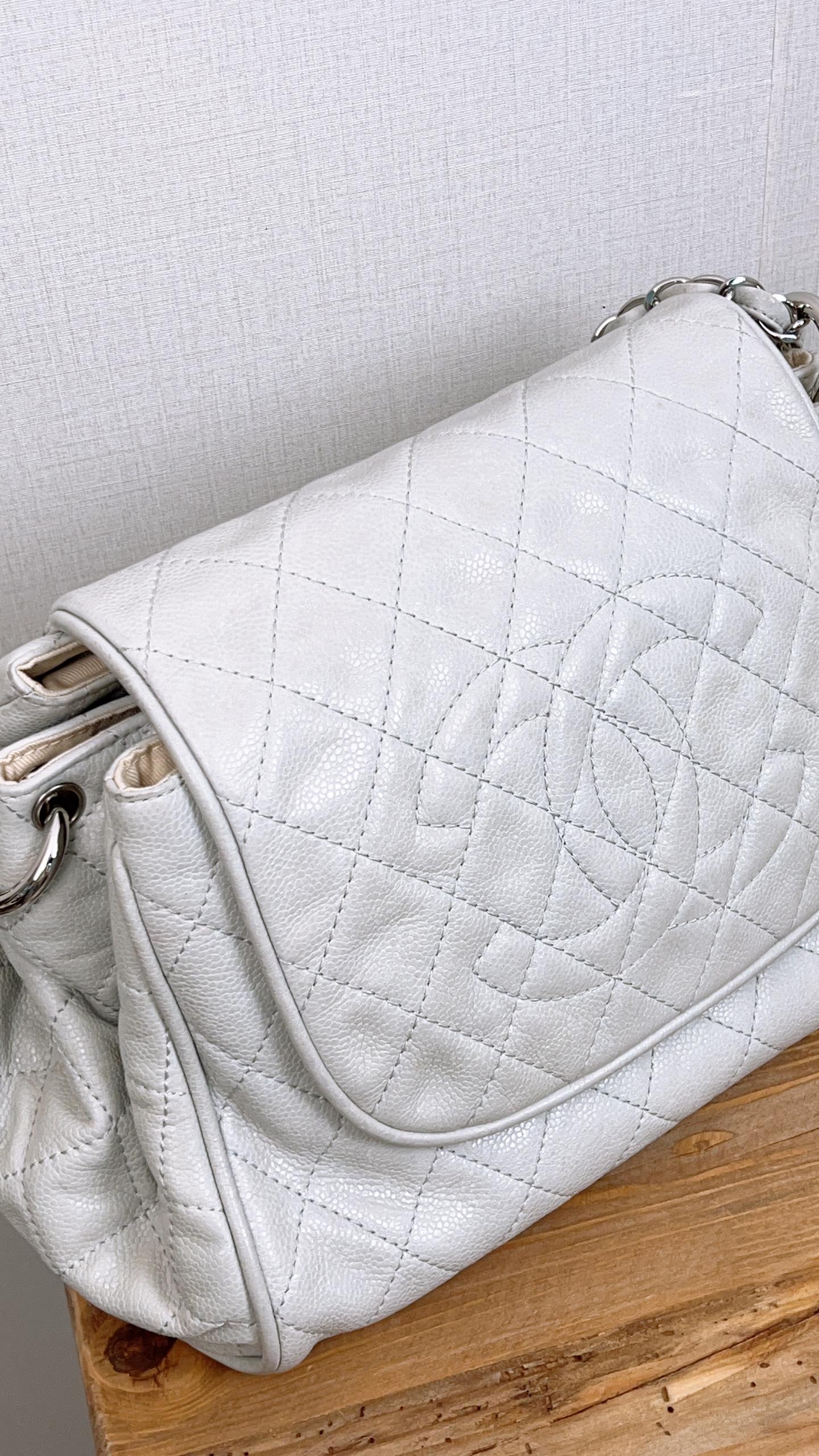 Chanel Light Grey Caviar Accordion Flap