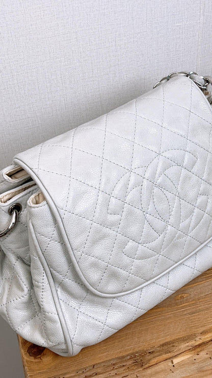 Chanel Light Grey Caviar Accordion Flap