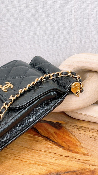Chanel Black Caviar Vertical Phone Bag (GHW)