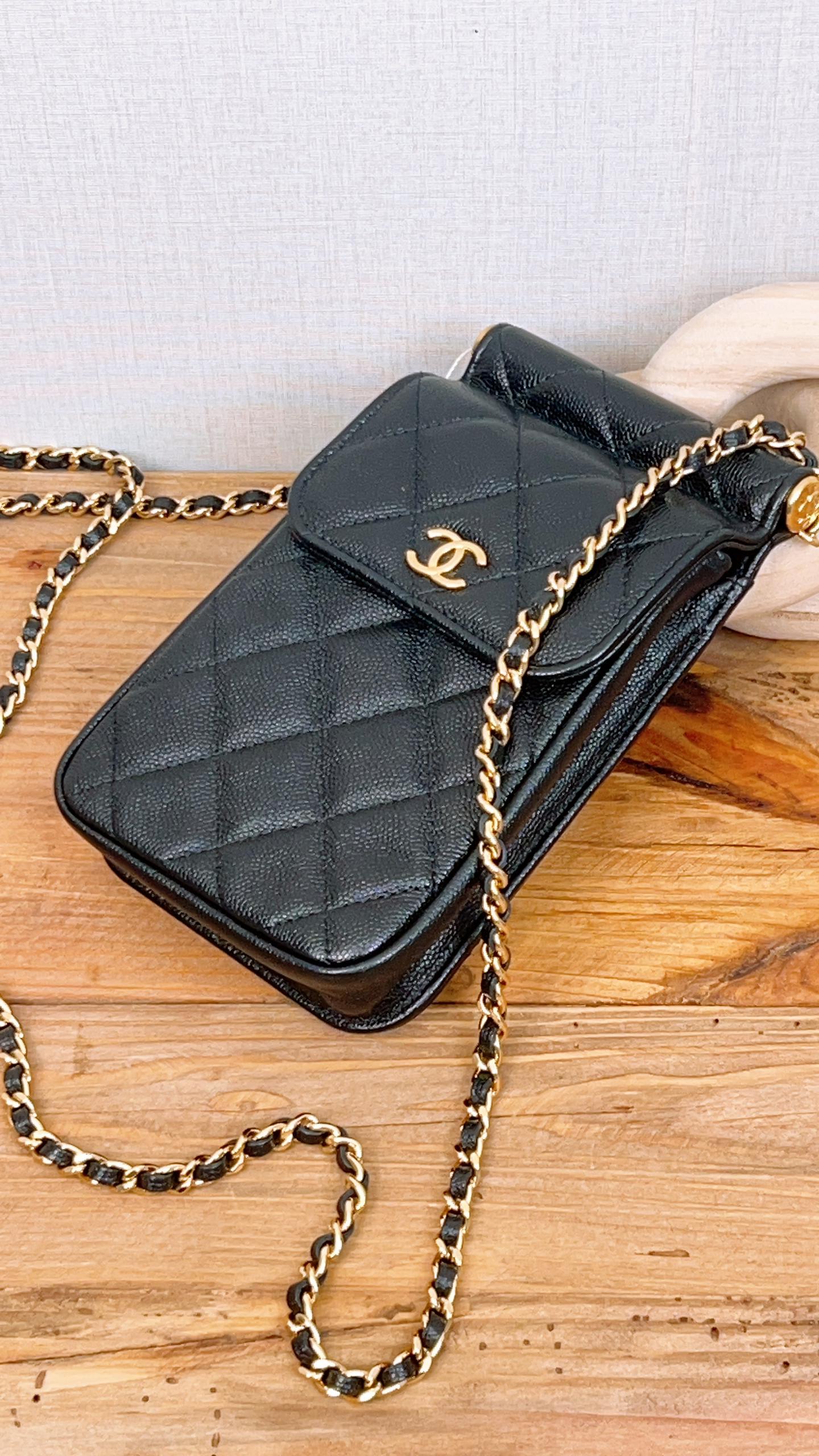 Chanel Black Caviar Vertical Phone Bag (GHW)