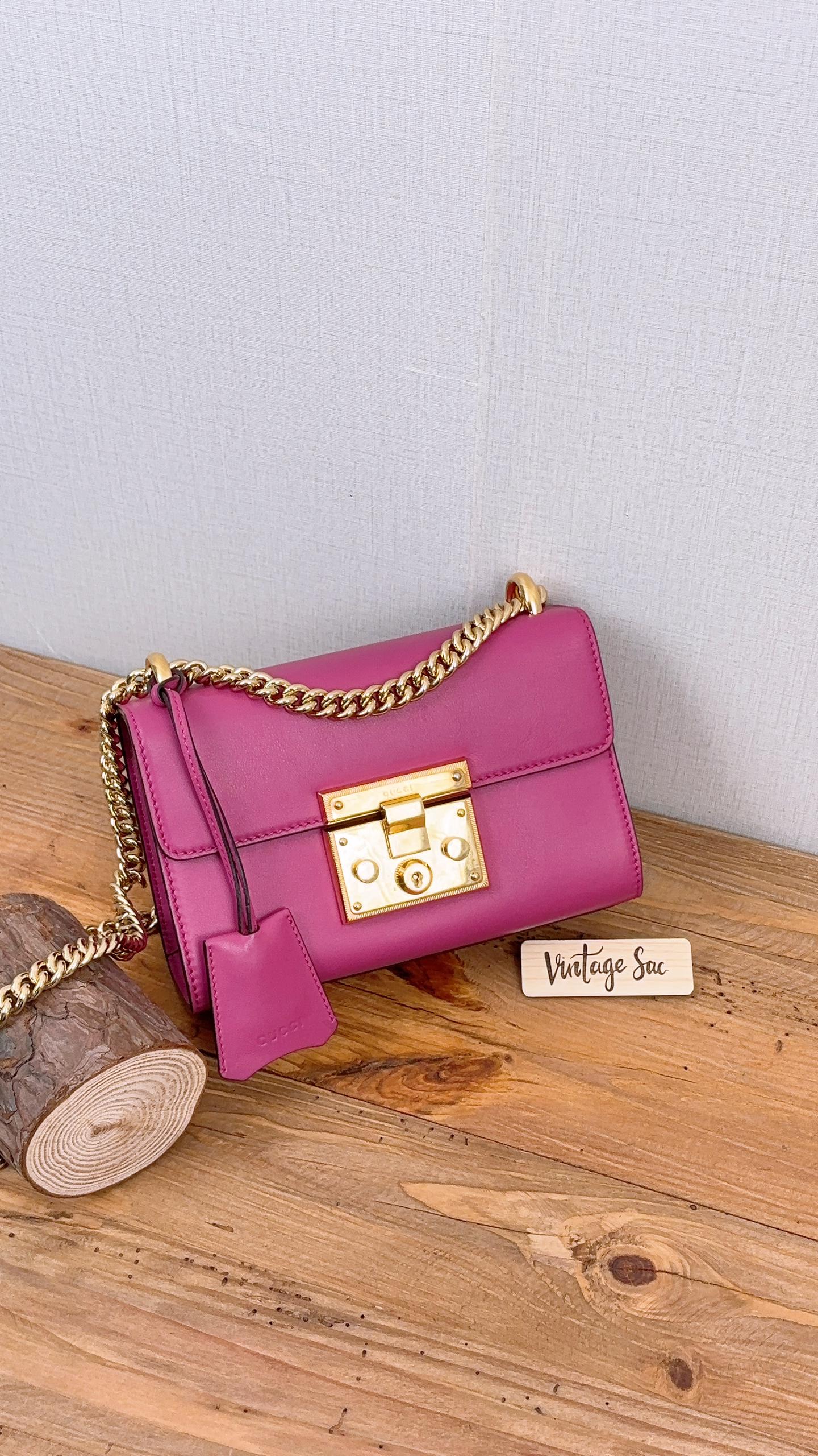 Gucci Fuchsia Purple Calfskin Small Padlock Shoulder Chain Bag (GHW)