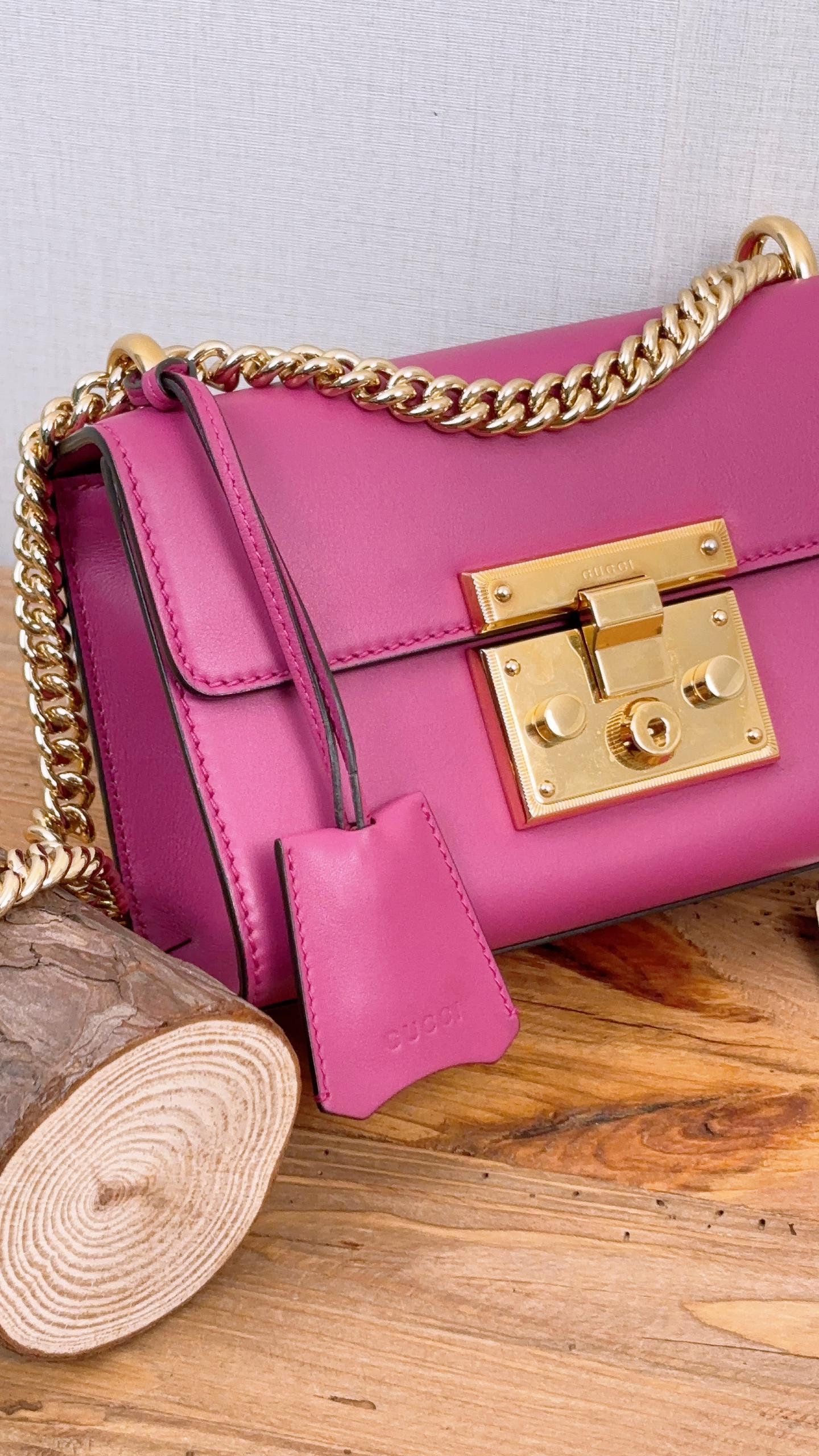 Gucci Fuchsia Purple Calfskin Small Padlock Shoulder Chain Bag (GHW)