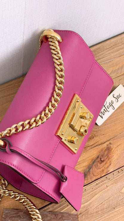 Gucci Fuchsia Purple Calfskin Small Padlock Shoulder Chain Bag (GHW)