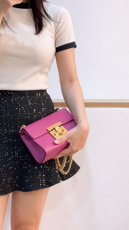 Gucci Fuchsia Purple Calfskin Small Padlock Shoulder Chain Bag (GHW)