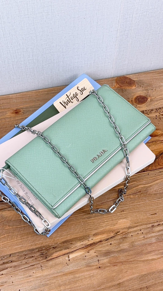 Prada Avocado Green Saffiano Wallet on Chain (SHW)
