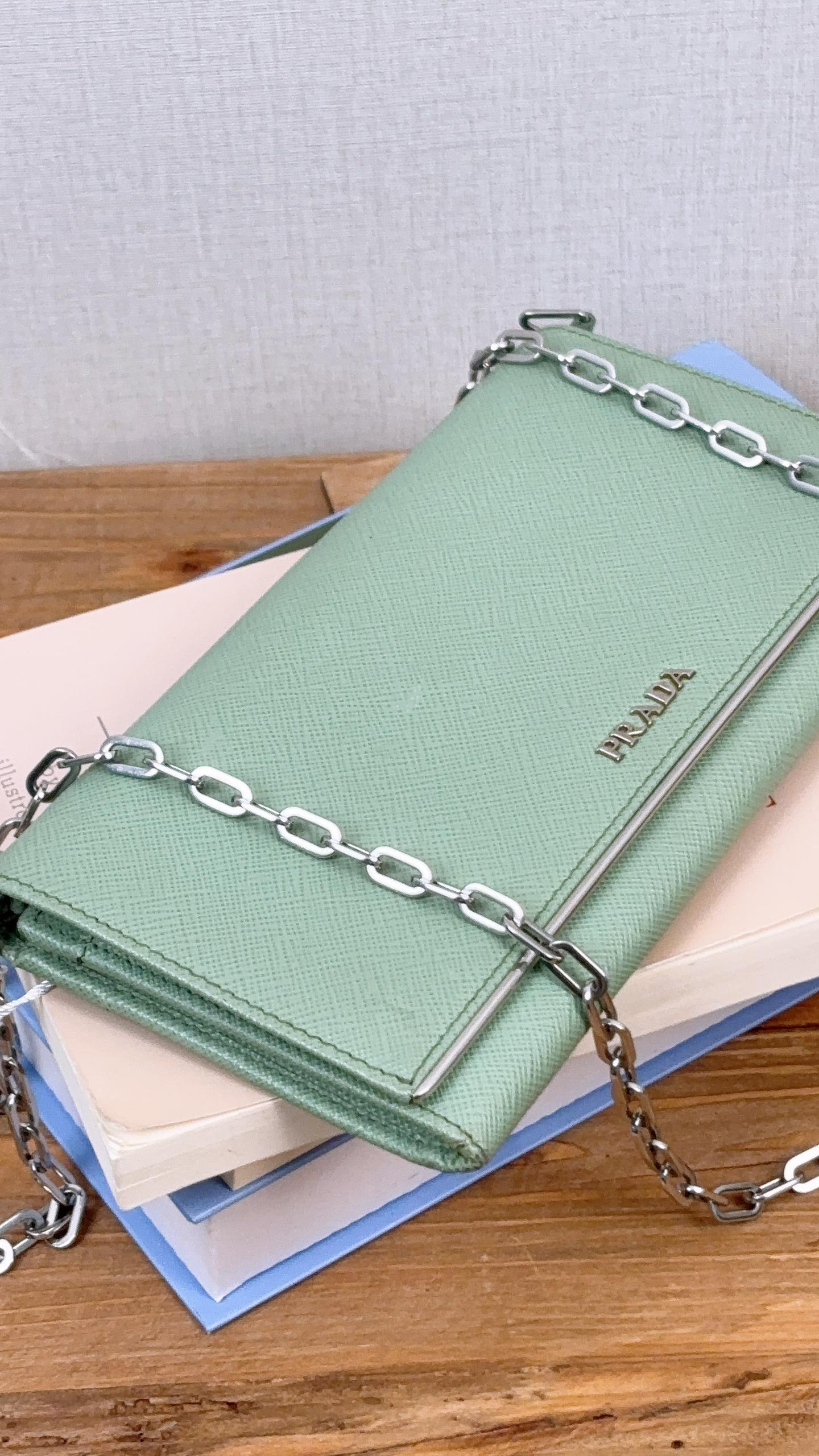 Prada Avocado Green Saffiano Wallet on Chain (SHW)