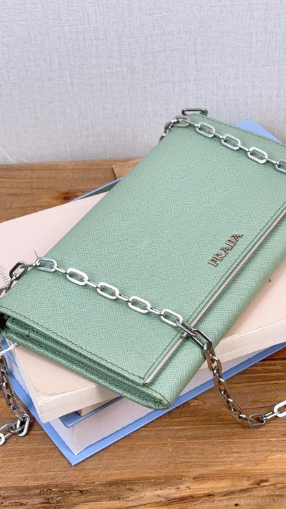 Prada Avocado Green Saffiano Wallet on Chain (SHW)